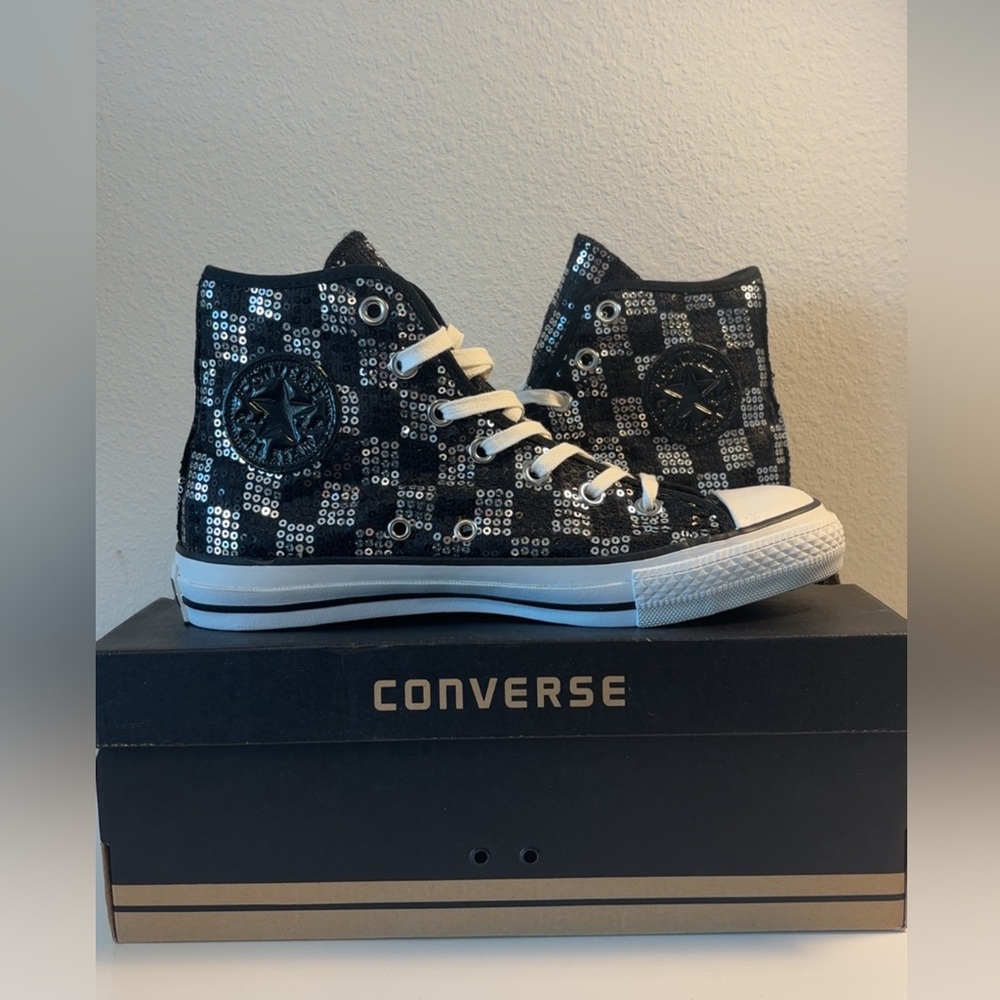 NIB-Converse Black and Silver Sequin High-Top Sneakers